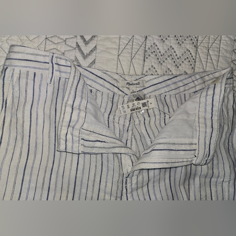 NWT Madewell The Zoe Striped Wide-Leg 100% Linen Pants Sz 6 - Picture 8 of 11